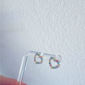 Multicolor Beaded heart shape silver .925 Earrings